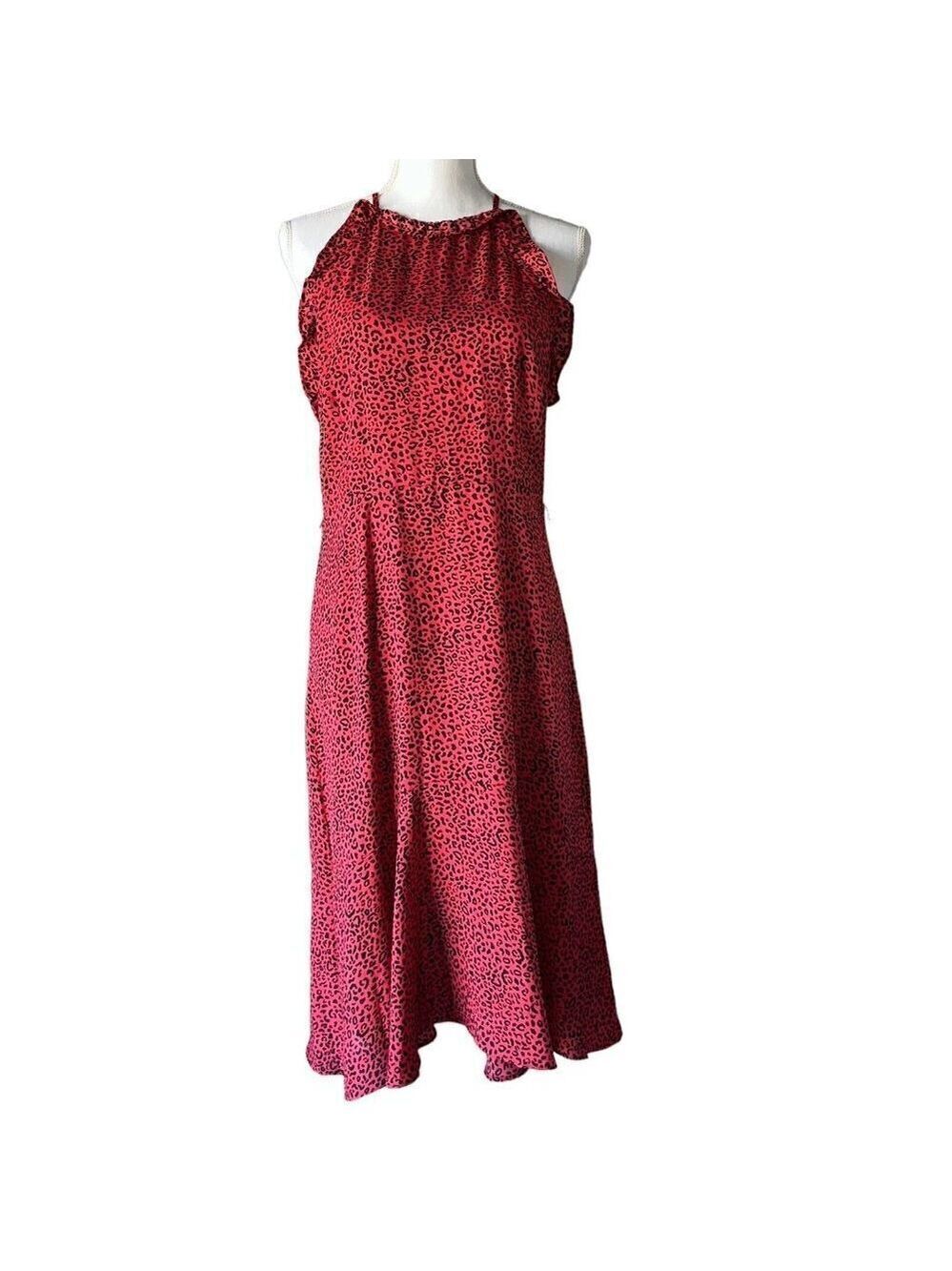 Who What Wear Red Black Leopard Cheetah Animal Print Ruffle Trim Halter Dress M